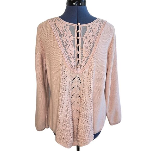 Denim 24/7 Vintage style blush pink lace yoke sweater size 14/16 - Picture 3 of 13